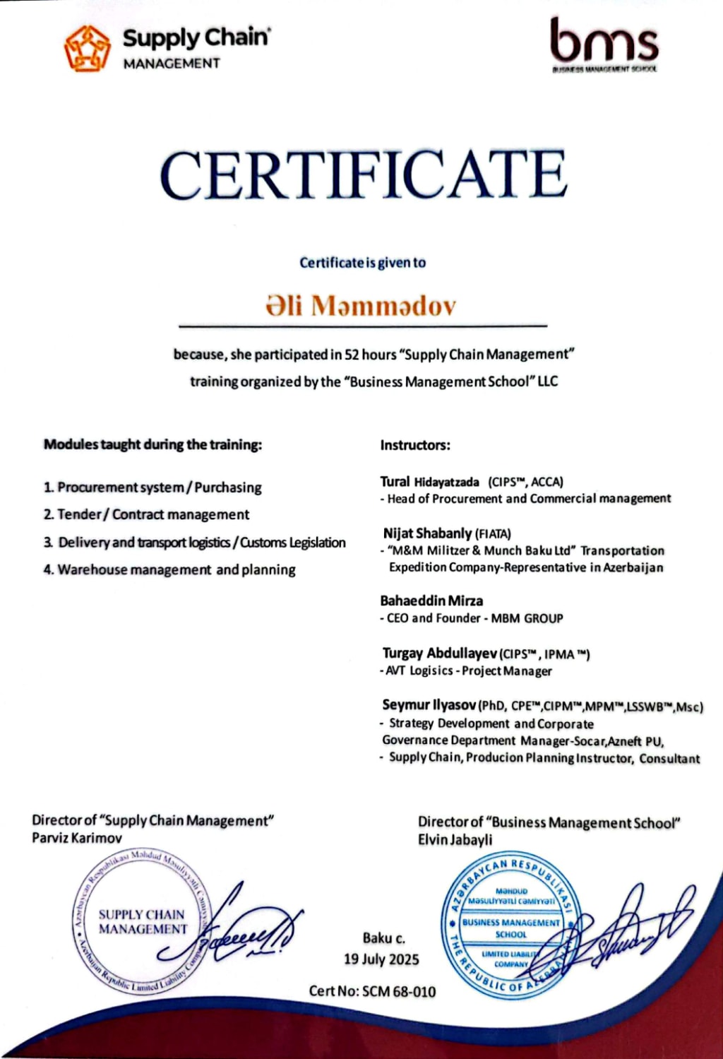 Supply Chain Management Training Certificate Supply Chain Management Training Certificate